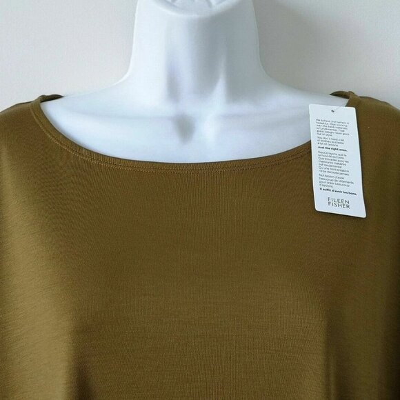 NWT EILEEN FISHER Gold Leaf Tencel Interlock Ballet Neck Box Top Medium - Picture 3 of 6